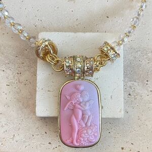 Kirks Folly Gold and Pink Cherub Necklace